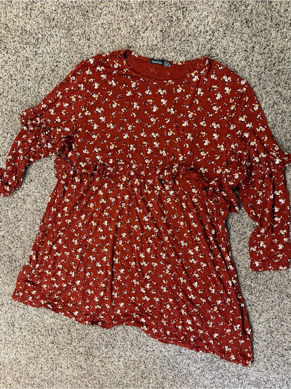 Boohoo Rust Red Floral Midi Dress